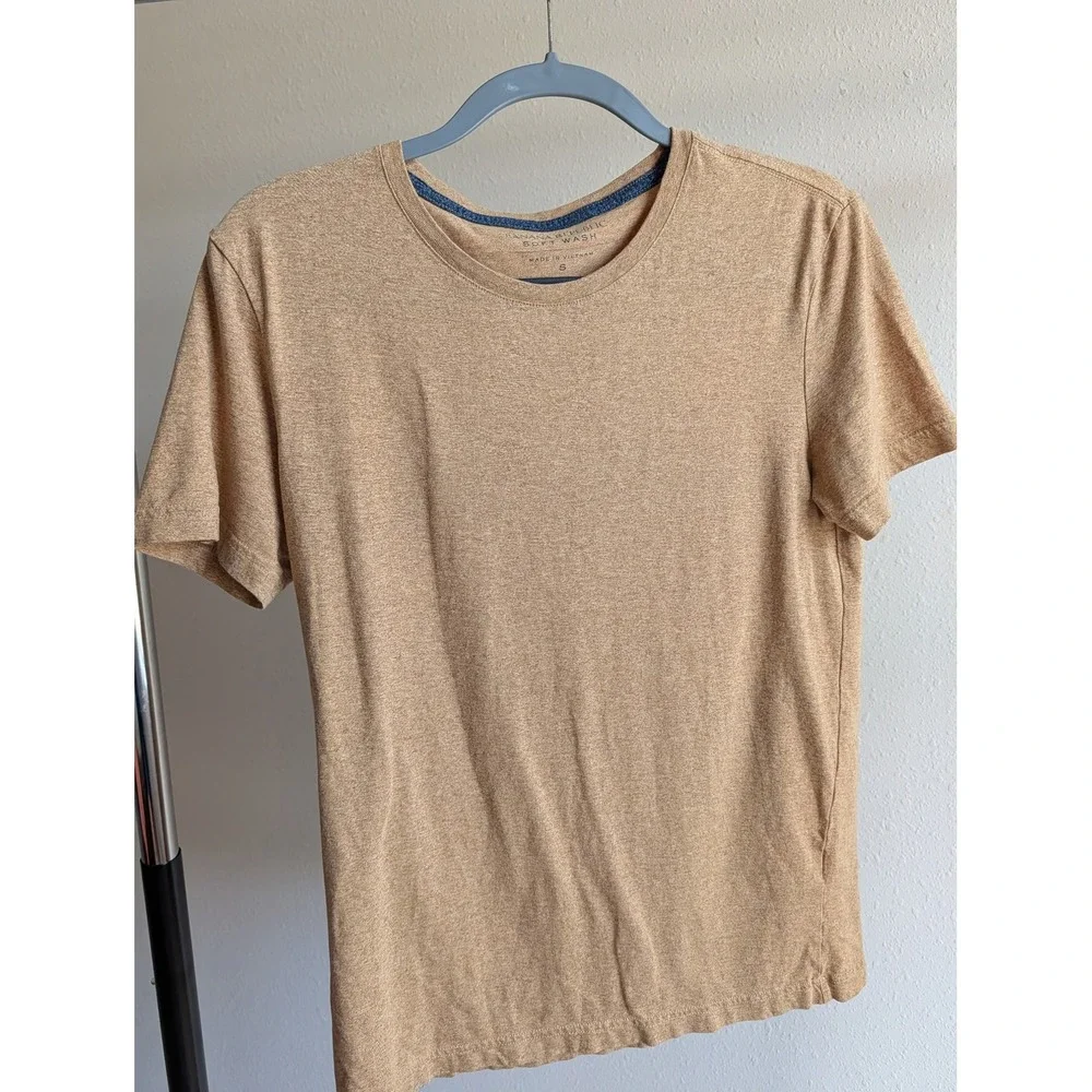 Banana Republic Soft Wash Mens Small Heathered Tan Short Sleeve Crewneck T-Shirt
